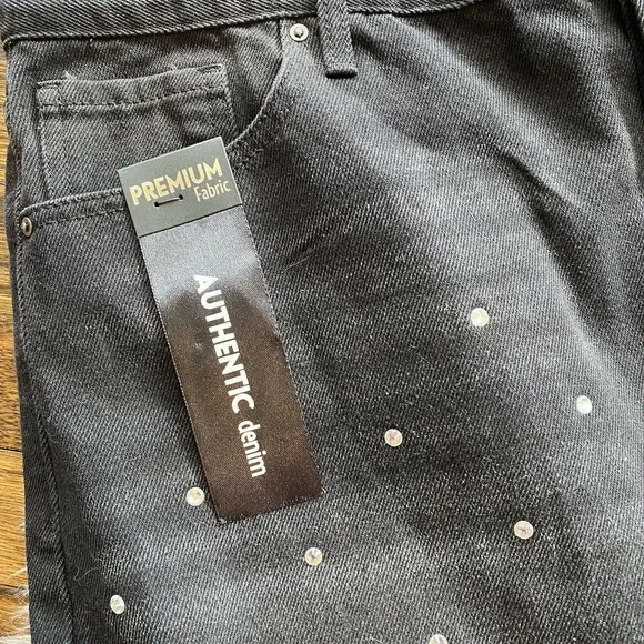 Simple Society Black Denim High Waisted Straight Jeans Rhinestone Bling 13 / 31 - Picture 2 of 5